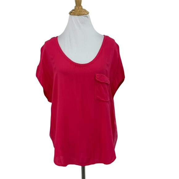 Splendid Top Women M Medium Hot Pink One Pocket Cap Sleeves Contrast Back Blouse - Picture 1 of 9